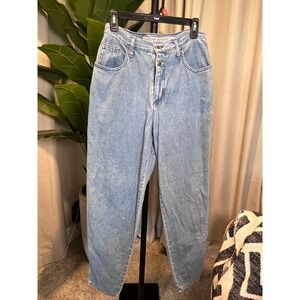Vintage Zena Jeans High Waisted Acid Wash Carpenter Mom Jeans Light Blue Size 11